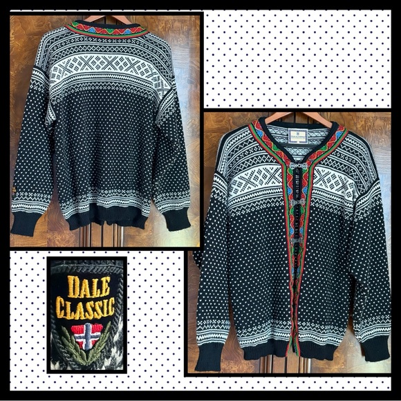 Dale of Norway Black & White Nordic Clasp Cardigan with Red Green & Blue Trim